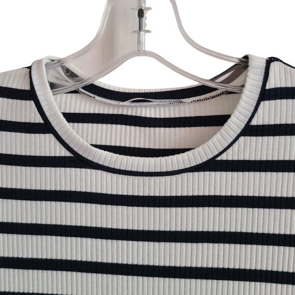REFORMATION Charli Ribbed Ceto Striped T Shirt Dress Black White Women's M‎ - Picture 4 of 10